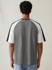 SWAVVY 男士撞色圆领字母印花休闲百搭通勤短袖T恤 - 彩色 - 查看 5