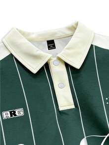 Chillumni Áo polo nam tay ngắn kẻ sọc phối màu tương phản, in chữ, kiểu dáng thường ngày, thích hợp cho mùa hè. - Nhiều màu - Xem 3