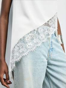 Maija 女士不对称领休闲上衣，无袖纯色褶皱不对称衬衫，适合春季、夏季、初秋穿着，也适合独立日、毕业季等场合。 - 白色 - 查看 5