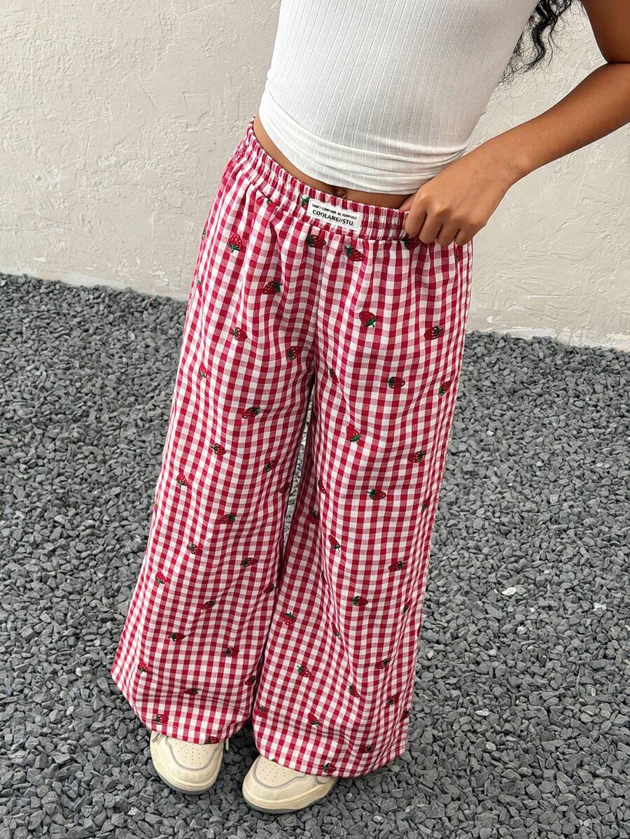Coolane Kids Quần ống rộng màu đỏ, họa tiết đường phố, dành cho bé gái tuổi teen, phong cách xuân hè. - Đỏ - Xem 1