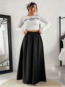 Enliva 女式高彈力腰超A字裙擺裙 - 黑色 - 查看 6