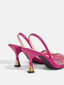 CUCCOO TILAWA Women's Fashionable Elegant Party Rhinestone Decorated Pumps - Hot Pink - View 5