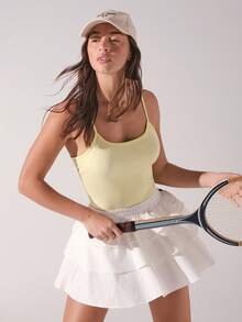 Fluxe Áo ba lỗ dệt kim bó màu trơn giản dị - Màu vàng - Xem 5