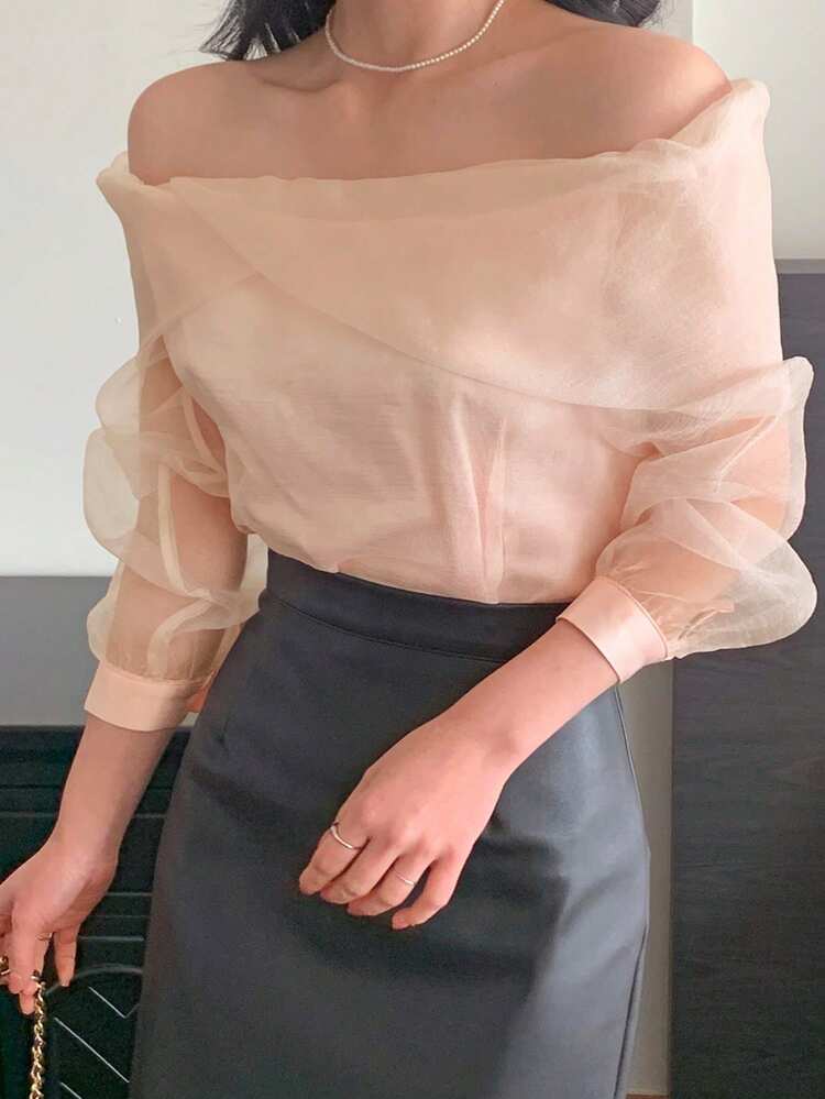 Women's Off-Shoulder Fitted Sheer Mesh Blouse Summer
