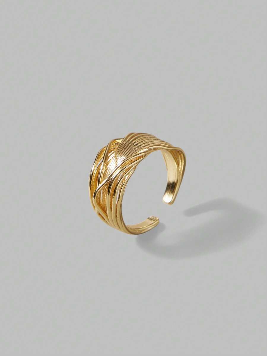 Ontre 18K Gold Plated Geometric Linear Wrap Daily Ring - Yellow Gold - View 1