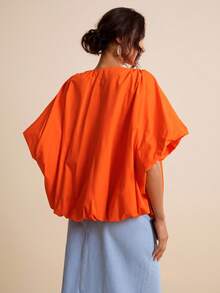 LOTSLUV 女士橙色宽松休闲蝙蝠袖衬衫，春夏款 - 橘色 - 查看 2