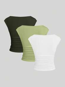 Sweetra 3pcs/Set Sexy Backless Breathable Moisture-Wicking Fitted Women Short Sleeve Top/T-Shirt - Multicolor - View 2