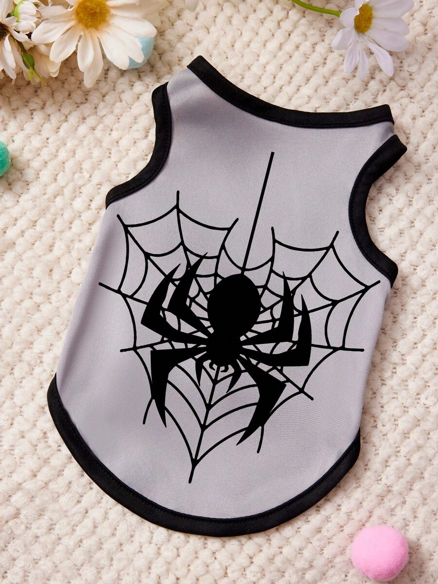 PETSIN 1 Spider Printed Pet Vest With Gray Black Stitching, Soft And Breathable, Comfortable Pet Clothing - Grey - View 1