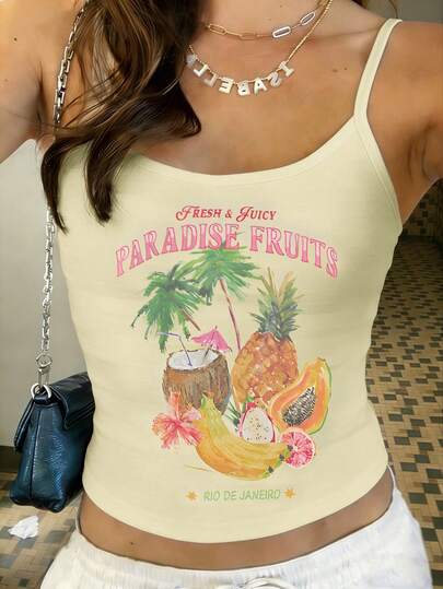 Teen Girl' Beach Vacation Graphic Print Camisole, Casual & Comfortable Spring/Summer, Design Suitable For Outings, Outdoor Activities, Picnics, Street Photography, Home, School, Festivals, Gifts