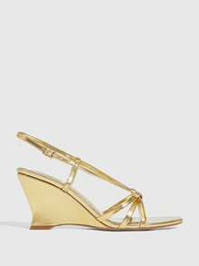 CUCCOO SZL Women's Gold Strap Buckle Design Comfortable Round Toe Wedge Sandals - Gold - View 3