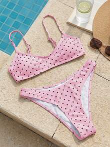 Swim Mod 优雅度假波西米亚风海军蓝白波点可调节肩带V领比基尼套装 - 彩色 - 查看 3