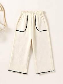 2pcs Set Blouse Top & Pants, Collar Ruffle Cap Sleeve Top And Versatile Casual Pants, Spring/Summer Fabric, Multi-Occasion Wear - Apricot - View 7