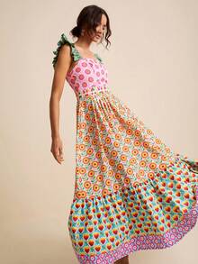 LOTSLUV 女士彩色拼接撞色印花无袖A字连衣裙，方领设计，春夏款，女式连衣裙，长款连衣裙，夏季女装，夏季连衣裙，节日连衣裙，度假连衣裙，碎花连衣裙，复活节女装，碎花连衣裙，夏季长款连衣裙，彩色连衣裙，多色连衣裙，长款吊带裙，嬉皮风连衣裙，春季长款连衣裙，嘉年华连衣裙，夏季长款连衣裙，女士夏季连衣裙，波西米亚风连衣裙，女士春季连衣裙，女士野餐连衣裙，嬉皮风连衣裙 - 彩色 - 查看 5