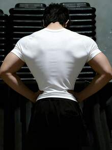 GymBeat Men's Casual Spider Print Round Neck Short Sleeve Sports T-Shirt, Summer - Black - View 2