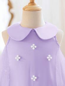 SHEIN Vestido casual de unicolor con cuello Peter Pan y patchwork de malla para niña joven, vestido de fiesta y cóctel para niñas jóvenes, vestidos elegantes, color lavanda para niñas - Púrpura malva - Ver 10