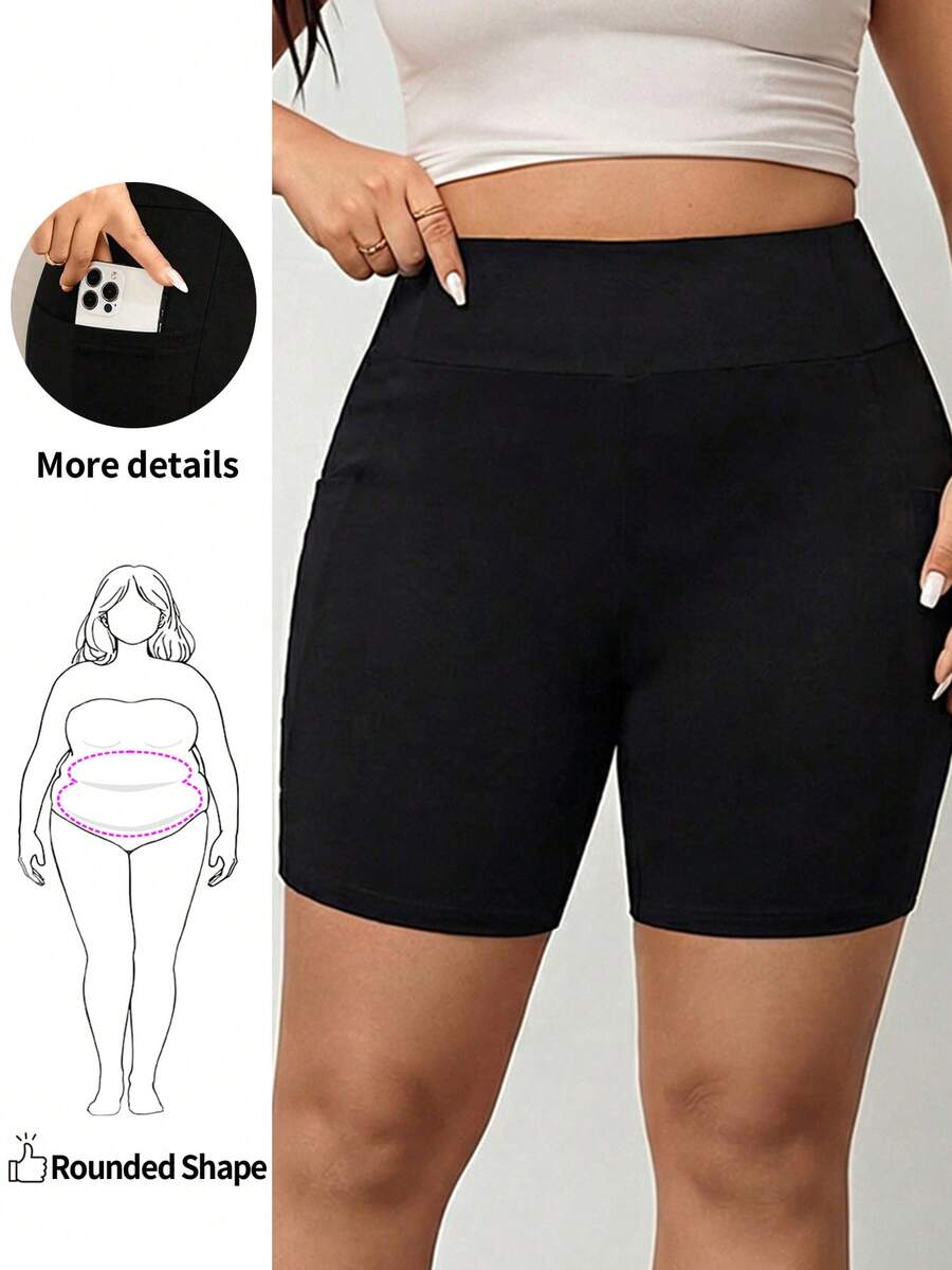 Enliva Leggings confortables de loisirs et de sport, taille haute double poche, grande taille - Noir - Voir 1