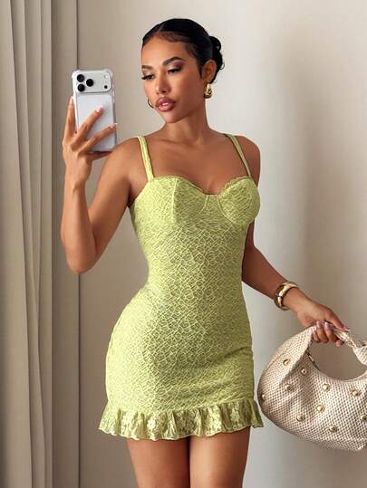 Slaydiva Đầm mini ôm sát, gợi cảm, thanh lịch, thích hợp cho kỳ nghỉ hè, sinh nhật, hẹn hò, dạo phố, dây mảnh, ren.