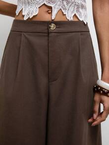 Maija Women's Loose Pleated Design Casual Pants - Brown - View 3