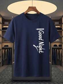 Velminro 男士休闲字母印花圆领短袖家居服上衣，夏季 - 藍色 - 查看 1