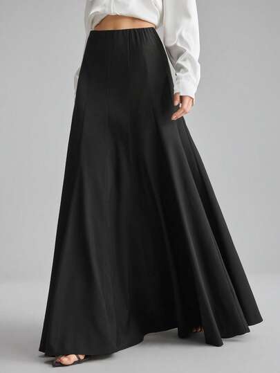 Ontre Falda casual y de trabajo de unicolor con cintura elástica para mujer