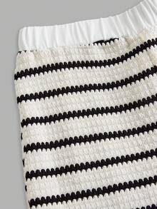 Firerie Kids 少女黑白条纹不对称肩部上衣和宽松长裤两件套，休闲日常百搭，适合外出、旅行、拍照等场合 - 黑與白 - 查看 3