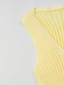 Resyla 女士百搭简约时尚浅黄色V领优雅女士通勤修身背心 - 淡黃色 - 查看 5