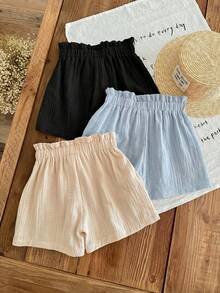 SHEIN LMoss Kids 3 pièces Shorts pour jeunes filles - Bleu ciel - Voir 3