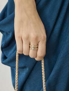 MOTF PREMIUM Anillo de diseño de viento frío con incrustaciones, anillo abierto doble personalizado con forma de herradura para mujeres - Dorado - Ver 5