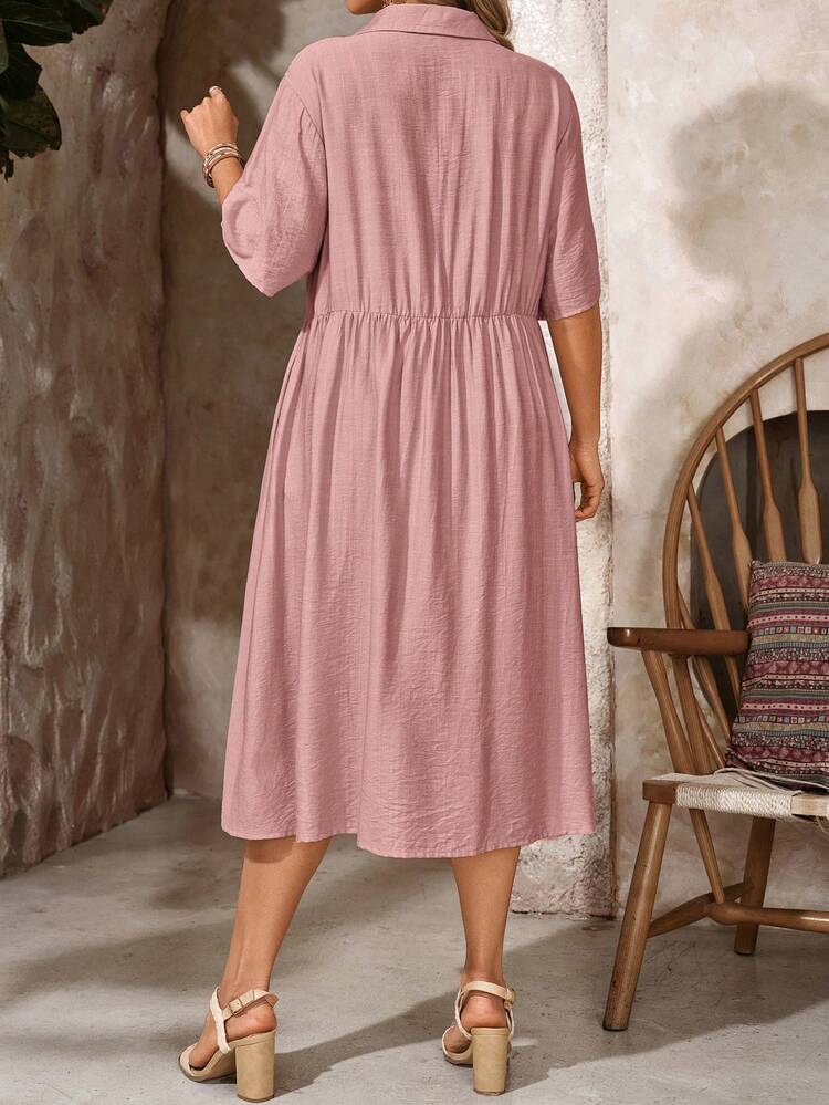 Plus Size Women Floral Print Single-Breasted Casual Party Dress