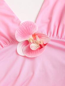 Sweetra Frühlings-/Sommer-Neudesign mit Stilgefühl, elegant, retro, sexy, figurbetonend, vielseitig, bequem, Outdoor-/Urlaubskleid mit Blumenmuster in Rosa für Frauen - Pink - Übersicht 3