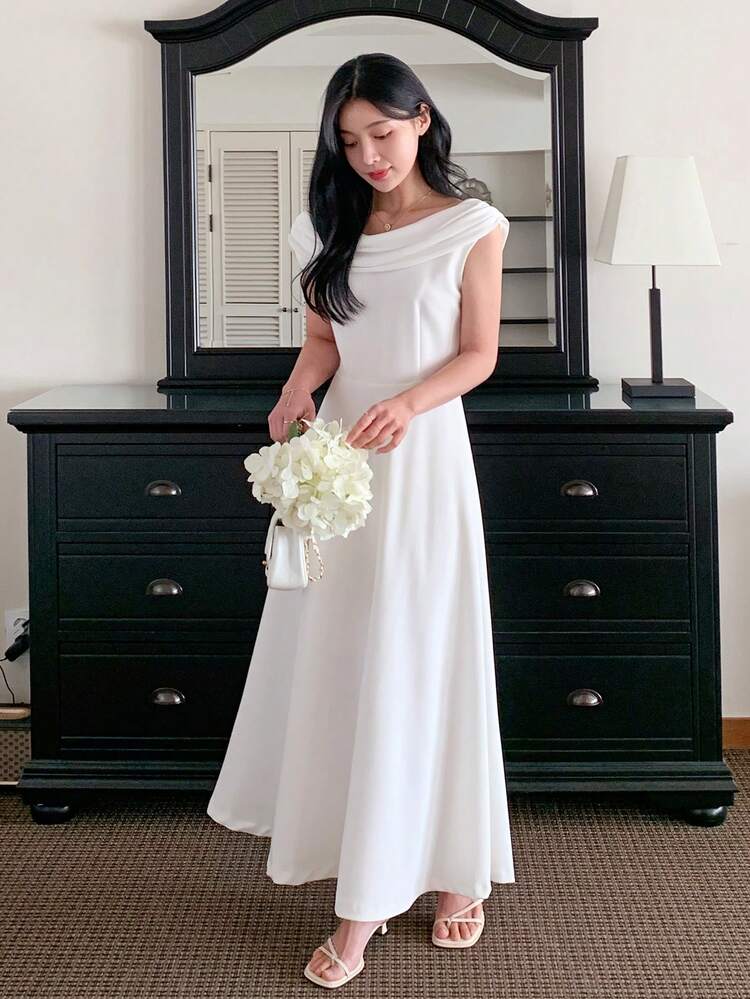 Women's Elegant Solid Color Sleeveless Mid-Length Dress, Summer