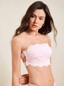 Women's Front Closure Minimalist Fitted Casual Wireless Bra - Pink - View 7