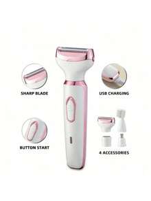 Teckwe 4-In-1 Rechargeable Women's Electric Shaver Set, Suitable For Face, Nose, Legs, And Armpits, Dry And Wet Painless Bikini Trimmer, 500mAh Portable Rechargeable Shaver (No Data Cable Included) - multicolor - View 2