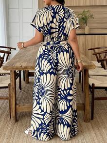Weeklong V-Neck Printed Tie-Waist Jumpsuit, Casual Vacation & Daily Wear Jumpsuit, Spring/Summer - Multicolor - View 2