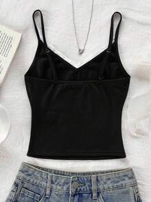 SHEIN Canotta stile balletto in pizzo bianco per ragazze pre-adolescenti, top nero carino, bralette, top canotta nero slim per ragazze pre-adolescenti - nero - Visualizzare 2