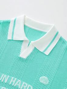 Manfinity LEGND Suéter de punto casual con estampado de letras para hombres, verano - verde menta - Ver 5