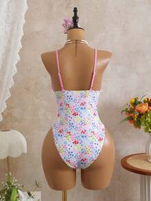 Swim Mod Women's 2026 Spring/Summer New Sweet Ditsy Floral Triangle Cup Ruched Flounce Backless Fitted One-Piece Swimsuit - Multicolor - View 5