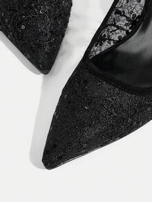 CUCCOO TILAWA Women's Solid Color Mesh High Heels, Lace Mesh Slip-On Shoes, Elegant High Heels, Pointed Toe Charming Formal Shoes - Black - View 6
