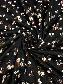 SHEIN Clasi 女士印花V领短袖纽扣设计休闲中长连衣裙 - 黑色 - 查看 7