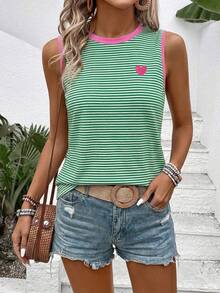 Women's Striped Heart Print Casual Versatile Tank Top, Spring/Summer New Arrival - Multicolor - View 3