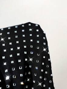 BamGleam Sexy Rhinestone-Embellished Low-Cut Micro Romper For Women - Black - View 5