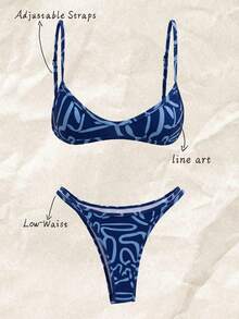 Swim Mod 2件套女士随机印花吊带性感比基尼套装，夏季 - 彩色 - 查看 1