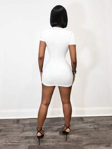 BamGleam Women's Sexy Mesh Patchwork Mini Dress, Spring/Summer - White - View 2