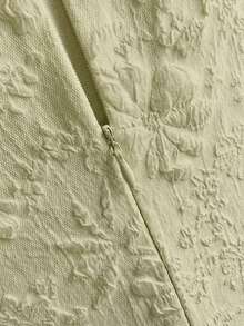 Vintamour 复古优雅女士连衣裙，春夏修身吊带连衣裙，提花面料拼接喇叭下摆连衣裙，白色连衣裙 - 綠色 - 查看 4