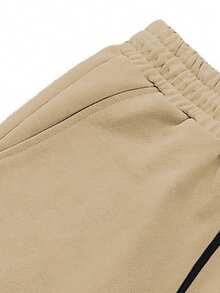 Manfinity Homme Quần short nam dáng rộng, họa tiết người ngoài hành tinh và chữ cái, cạp chun, có dây rút. - Màu Khaki - Xem 5