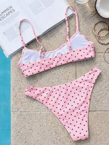 Swim Mod 优雅度假波西米亚风海军蓝白波点可调节肩带V领比基尼套装 - 彩色 - 查看 2