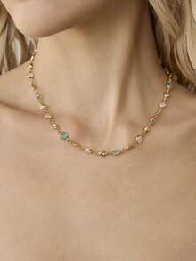 MOTF PREMIUM Dây chuyền vàng PRE GOLD LOVE tinh tế, đính đá màu hồng xanh, nhỏ nhắn, tươi mới. - Nhiều màu - Xem 9