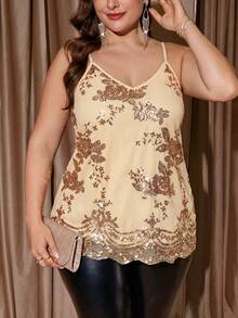 Reflora Plus Size Sequin Embroidery Camisole For Summer - Champagne - View 5