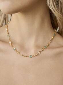MOTF PREMIUM Dây chuyền vàng PRE GOLD LOVE tinh tế, đính đá màu hồng xanh, nhỏ nhắn, tươi mới. - Nhiều màu - Xem 2