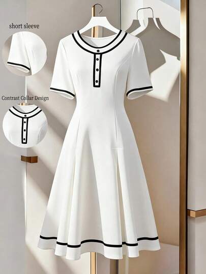 GlowEve CURVE 大码女士时尚优雅撞色滚边修身A字连衣裙